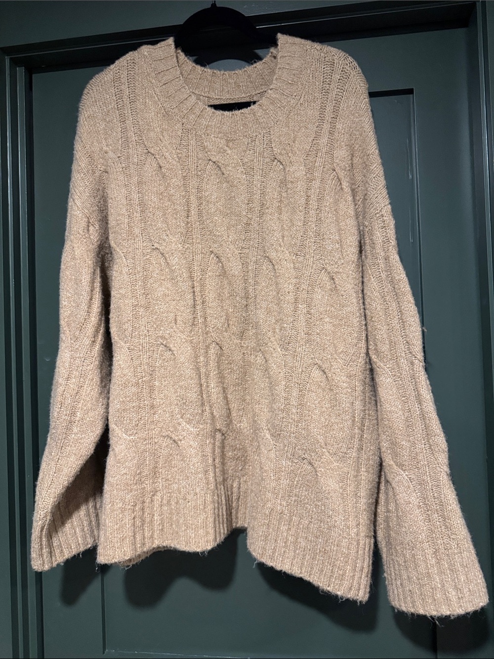 American Eagle Outfitters Tan Cable-Knit Crew Sweater